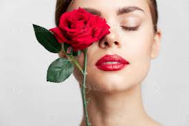 mujer retrato flor cerca cara cerrado ojos atractivo Mira 22070389 Foto de  stock en Vecteezy