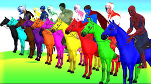 All Super Heroes And Power Rangers Horse Colours Riding Colours Video For Kids Moral Stories For Kids Color Songs Stories For Kids