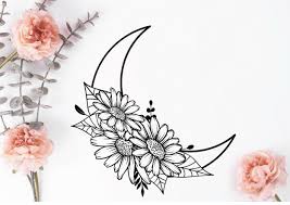 Download Moon With Daisy Flowers And Leaves Svg File Flower Moons Svg Floral Daisies Moon Svg Moon Clipart Celestial Svg Plant Svg Botanical Svg Vector Flowers Daisy Tattoo Floral