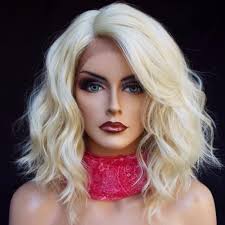 Custom kimberly caldwell asymmetrical hairstyle medium wavy blonde full lace wig 100% human hair 12 inches. Kerrywigs Short Wavy Platinum Blonde Full Lace Human Hair Wigs Brazilian Hair 130 Density 60 Bob Glueless Lace Front Wigs Baby Hair For Women 12inch Lace Front Wig Buy Online In Antigua