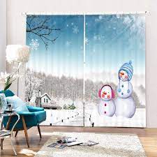 Cute Snowmen In Winter Printing Christmas Theme 3d Curtain Drapes Curtains 3d Curtains Curtains Living Room
