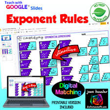 Exponents Rules Matching With Google Slides Exponents Exponent Rules Quadratic Equations Activities