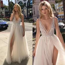 #1 best wedding dresses 2020. Discount Sexy High Split Wedding Dresses Illusion Deep V Neck Informal Casual Bridal Gowns 2020 Summer Vestidos De Noiva Floor Length Lace A Line Wedding Dress Modest Wedding Gowns From Kiss Dress 87 84