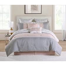 The stripe and polka dot designed comforter set is machine washable for easy care. Vcny Home Blush Pink Cordelia Pieced 8 Piece Bedding Comforter Set Queen Walmart Com Bed Comforters Comforter Sets Pink And Grey Bedding