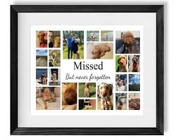multiple pet photos in a collage on an acrylic standの画像