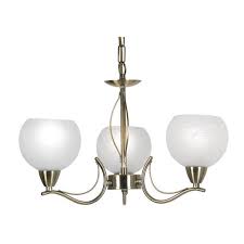 Handsome vintage inspired exposed socket hardware with an antique frosted holophane glass shade. Luanda 3 Light Antique Brass Pendant Chandelier 1063 3 Ab Tiffany Lighting Direct