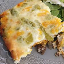 Layer shredded cheddar cheese on top of casserole, then sprinkle with chili powder and green onion. Chile Rellenos Casserole