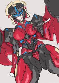 windblade, transformers, highres, autobot, black skin, blue eyes, breasts,  colored skin, crotch plate, flame toys, flame toys windblade,  grotesquerampag, humanoid robot, large breasts, mecha musume, mechanical  wings, robot, thick thighs, thighs, tongue,