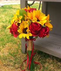 Girls in red bridesmaid dresses and holding the bouquets that. Sunflower Rose Bridal Bouquet Rose Bridal Bouquet Bridal Bouquet Wedding Flowers