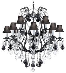 A holly hunt wrought iron and crystal scroll form chandelier. Wrought Iron Crystal Chandelier Lighting With Black Shades Traditional Chandeliers By Harrisonlane510
