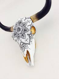 Gorgeous Boho Painted Resin Cow Skull Bull Mandala Ebay Painted Cow Skulls Cow Skull Art Cow Skull Decor