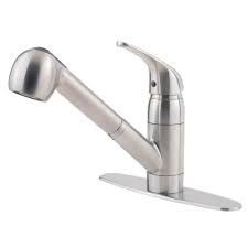 The water flow and temperature is controlled by a single lever at. Price Pfister Pfirst Series Single Handle Pull Out Sprayer Kitchen Fau Faucetlist Com