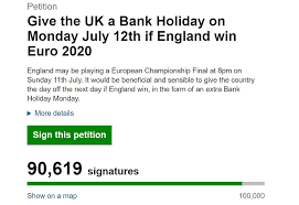 Find the holiday dates in 2021 for st patrick's day, good friday, easter monday, early may bank holiday, spring bank holiday, orangemen's day, summer bank holiday, st andrew's day, christmas and boxing day. Make Monday A Bank Holiday 90 000 England Fans Sign Petition Demanding Day Off After Super Sunday News Dome