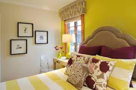 Hang murals with contrasting tones. Yellow And Purple Bedroom Houzz