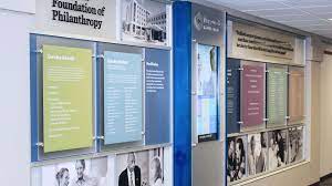 Hospital Digital Donor Display Wall A Twist On Our Traditional Rail Wall System The Donor Wall Has Ample Room For Annual Wall Systems Donor Wall Wall Display