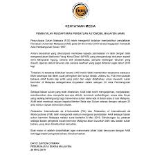 Persatuan bolasepak malaysia (football association of malaysia) presiden (president): Pendaftaran Persatuan Automobil Malaysia Aam Dibatalkan Gohed Gostan