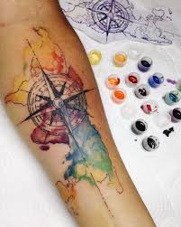 Compass Compasstattoo Realistictattoo Watercolortattoo Tattoo Tattooartist Tattookohphangan Tattoot Compass Tattoo Arm Tattoo Watercolor Compass Tattoo
