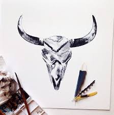 Black And White Bull Black White Bull Skull Watercolor Art Print By Snoogsandwilde 38 00 Skull Drawing Art Watercolor Art Prints