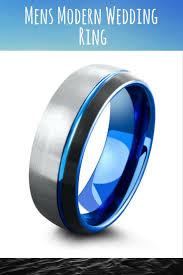 Mens Wedding Bands Black And Blue Mens 8mm Brushed Tungsten Wedding Ring Three Tone With Images Tungsten Wedding Rings Modern Wedding Rings Tungsten Wedding