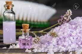 Now that everything is mixed very well put them in your container of choice and you are ready for a relaxing bath. Lavender Spa Setting Salt Essential Oil And Dried Flowers Natural Stock Photo Picture And Royalty Free Image Image 129780420