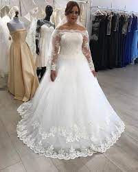 A Line Off The Shoulder Long Sleeves Lace Wedding Dresses Plus Size Long Sleeve Wedding Dress Lace Long Sleeve Ball Gown Wedding Dress Plus Size Wedding Dresses With Sleeves