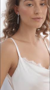 White Gold Rhinestone Straight Drop Bridal Earrings, Modern Bridal Jewelry  — Jade Oi Studio Jewelry For the Cool Everyday Women