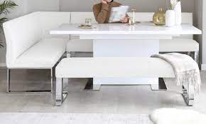 Same day delivery 7 days a week £3.95, or fast store collection. White Gloss Seater Right Hand Corner Bench Dining Set By Danetti