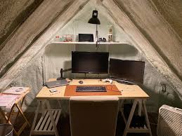 The office's minimalism really allows the space's textures—like the macrame hanging or knit throw draped over the staircase that achack actually knit herself—and more unique fixtures to stand out. My We Need To Convert The Office To A Baby S Room So Covert The Attic To A Office Wfh Setup Any Improvement Suggestions Workspaces