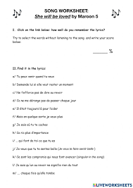 We did not find results for: Song Worksheet She Will Be Loved Worksheet