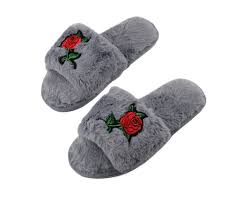 Fluffy Open Toe Women Slippers Rose Embroidery Plush Anti Slip Warm Soft Home Fluffyopenchina Slippers Womens Slippers Rose Embroidery Slippers