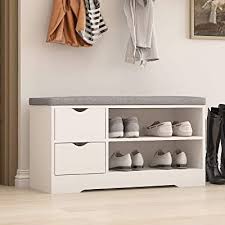 An elegant composition of furniture in a cozy living the storage bench has two sets of drawers with three in each, providing a lot of storage space. Buy Shoe Bench Storage Seat Hall Entryway Bench Shoe Storage Rack With Seat Cushion 2 Drawers White Wooden White1022 Online In Indonesia B094xvfzzt