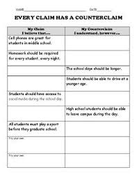 Writing Claims And Counterclaims Paragraph Writing Argumentative Writing Middle School Writing Paragraph Writing