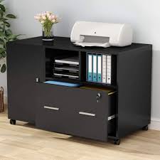 Tribesigns Large File Cabinet With Lock And Drawer Modern Mobile Lateral Filing Cabinet Printer Stand Legal Letter A4 Size With Wheels And Storage Shelves For Home Office Black Walmart Com Walmart Com