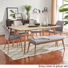 Abelone Scandinavian Oak Dining Set Inspire Q Modern 6pc Set Gray Linen W 4 Chairs 1 B Oak Dining Sets Light Oak Dining Table Scandinavian Dining Sets
