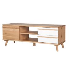 Meuble Tv 1 Porte Et 2 Tiroirs Chene Et Formica Skandy Les Meubles Tele Les Meubles Et Accessoires Tv Salon Et Sal Mobilier De Salon Meuble Tv Meuble Chene