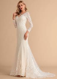 Im shop sind traumhafte brautkleider mit schleppe günsitg zu verkaufen, sie können die hochzeitskleider mit schleppe nach mass bestellen. Trompete Meerjungfrau Linie V Ausschnitt Hof Schleppe Tull Spitze Brautkleid Mit Perlstickerei Pailletten 002215666 Jj S House