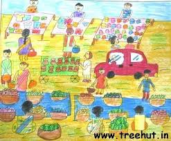 Lovely drawing of the market place! Village Market Drawing For Kids Drawing Tutorial Easy