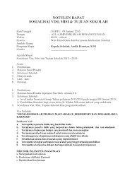 Orang yang punya visi atau cita cita biasanya punya keinginan yang kuat untuk mewujudkan rencananya menjadi kenyataan. Contoh Notulen Rapat Sosialisasi Visi Masnurul