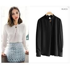 Gambar hitam putih polos kartun. Blouse Atasan Blus Blouse Lengan Panjang Hitam Putih Polos Import Murah Elevenia