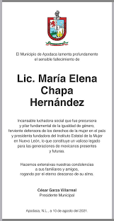 María elena chapa hernández, precursora de la paridad de género y reformas en favor de la mujer, falleció este lunes a los 77 años tras una lucha contra el cáncer. Q5nlmljwg51czm