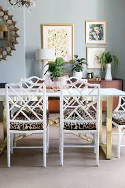 Dining Room With Faux Bamboo Chairs Boho Glam Boho Dining Room High Back Dining Chairs Dining Room Wainscoting