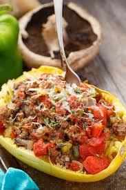Stuffed Spaghetti Squash With Tomato And Ground Beef Spagetti Squash Recipes Ground Beef Recipes Healthy Beef Recipes