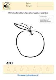 Menebalkan Huruf A Dan Mewarnai Gambar Apel
