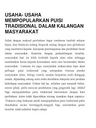 Sejak dua tiga dekad ini, dapat kita saksikan betapa permainan tradisional semakin ditelan zaman seiring dengan arus pemodenan masa kini. Karangan Bm2