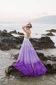 Ethereal Maui Wedding Inspiration Dip Dye Wedding Dress Dye Wedding Dress Purple Wedding Dress