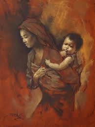 A Mother And A Child A Painting Made By Basuki Abdullah In 1992 It Shows The Struggles Done By A Mother For Her Child Lukisan Kritik Seni Lukisan Minyak