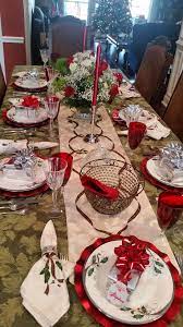 Christmas 2017 1 Of 2 Green Tablecloth With Lenox Holiday Nouveau Ribbon Runner And Napkins And A Christmas China Christmas Table Settings Green Tablecloth