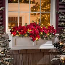 Pre Lit Poinsettia Christmas Greenery Window Box Filler Outdoor Christmas Decorations Christmas Window Boxes Christmas Decorations