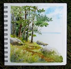 Simple watercolour landscape painting using only one brush! Step By Step Watercolor Lake Scene Leslie Fehling Everyday Artist
