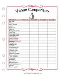 The Wedding Planner Venue Comparison Worksheet Has Questions To Be Answered And Infor Wedding Planner Printables Wedding Planning Binder Wedding Budget Planner